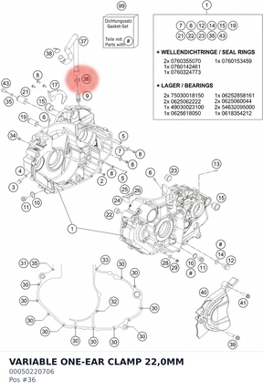 Diagram preview: VARIABLE ONE-EAR CLAMP 22,0MM (00050220706)