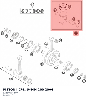 Diagram preview: PISTON I CPL. 64MM 200 2004 (52330007300 I)