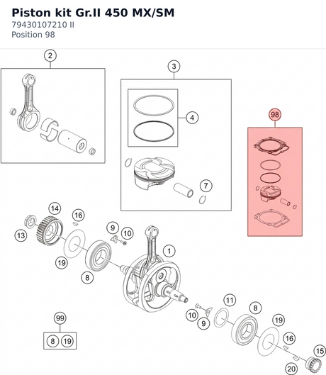 Diagram preview: Piston kit Gr.II 450 MX/SM (79430107210 II)