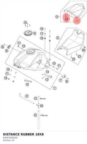Diagram preview: DISTANCE RUBBER 18X8 (69007040030)