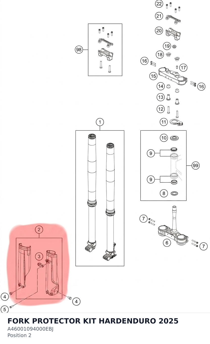 Diagram preview: FORK PROTECTOR KIT HARDENDURO 2025 (A46001094000EBJ)