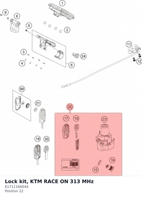 Diagram preview: Lock kit, KTM RACE ON 313 MHz (61711166044)