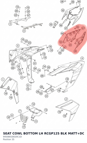 Diagram preview: SEAT COWL BOTTOM LH RCGP125 BLK MATT+DCL (94508018020C1D)