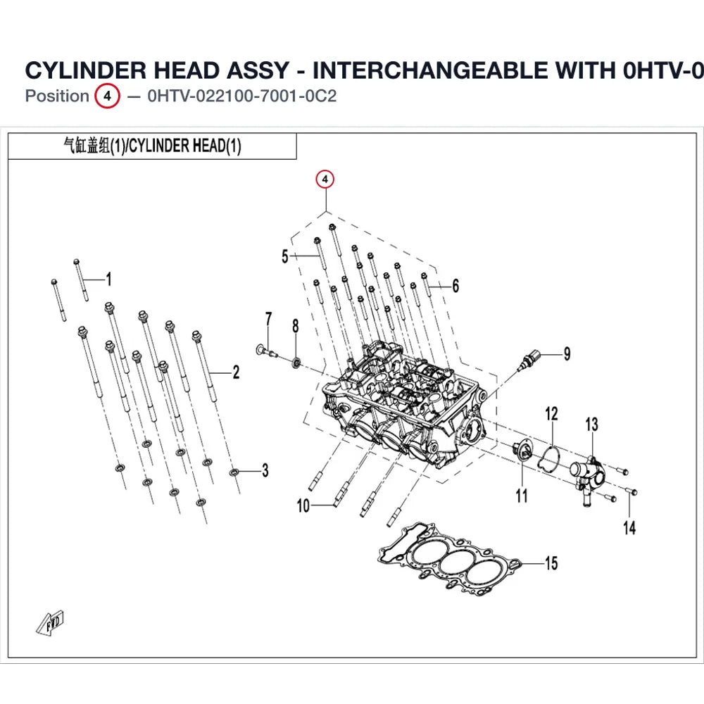 CYLINDER HEAD ASSY - INTERCHANGEABLE WITH 0HTV-022100-7000-0C2 product image