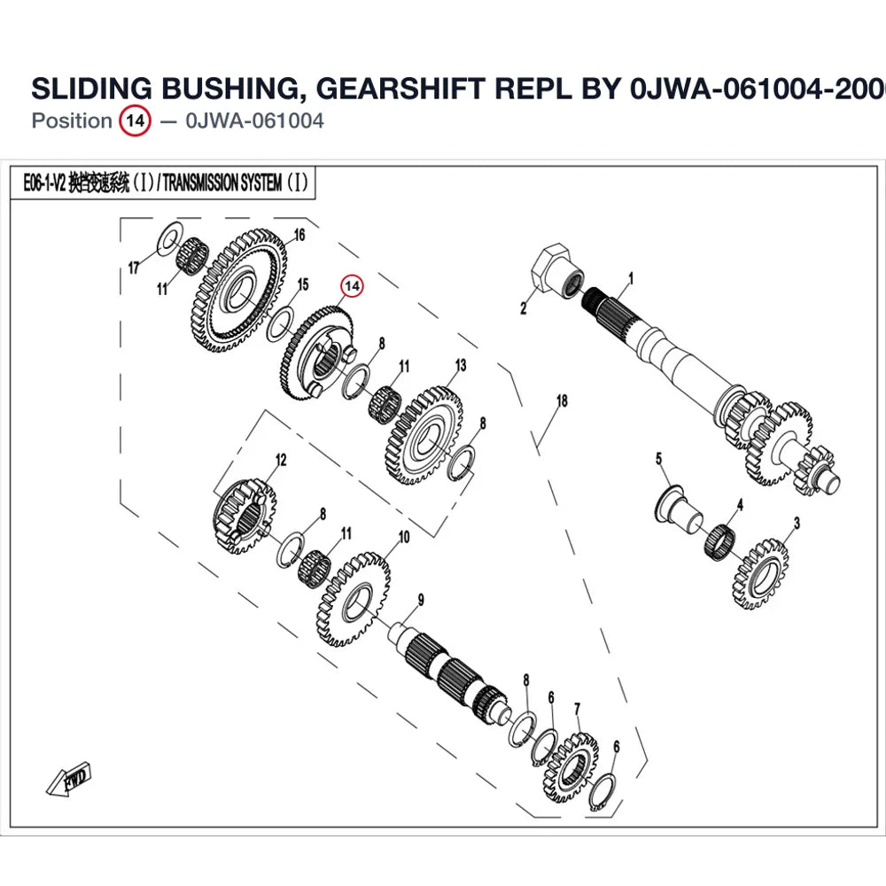 SLIDING BUSHING, GEARSHIFT REPL BY 0JWA-061004-20000 product image