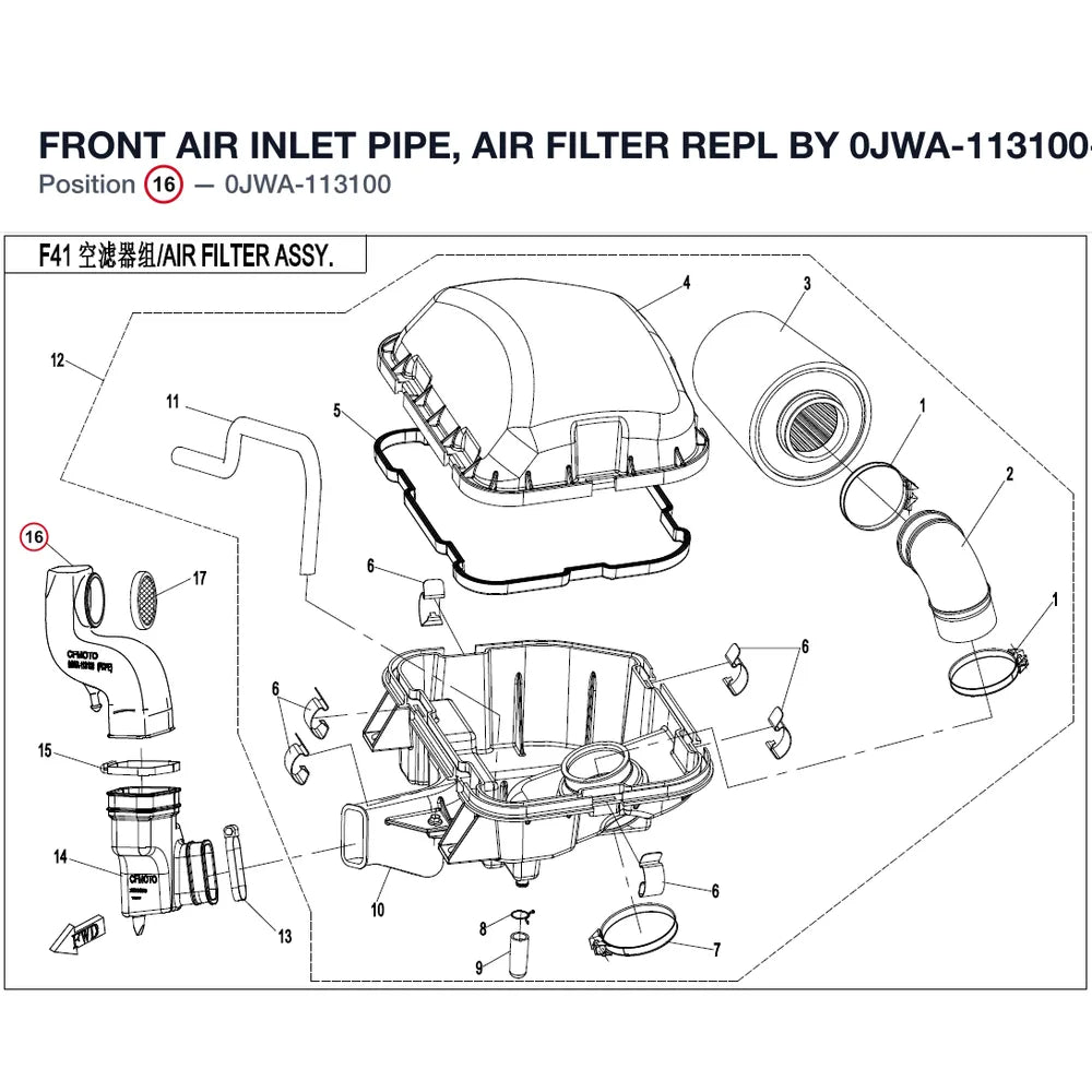 FRONT AIR INLET PIPE, AIR FILTER REPL BY 0JWA-113100-10000 product image