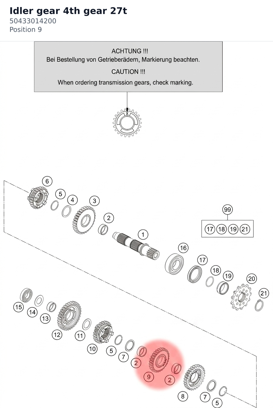 Diagram preview: Idler gear 4th gear 27t (50433014200)