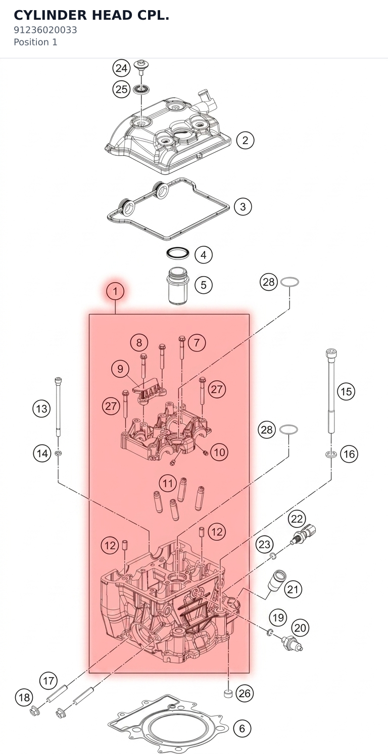 Diagram preview: CYLINDER HEAD CPL. (91236020033)