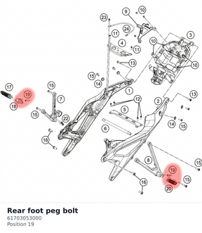 Diagram preview: Rear foot peg bolt (61703053000)