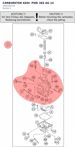 Diagram preview: CARBURETOR KEIH. PWK 36S AG 14 (54831001744)