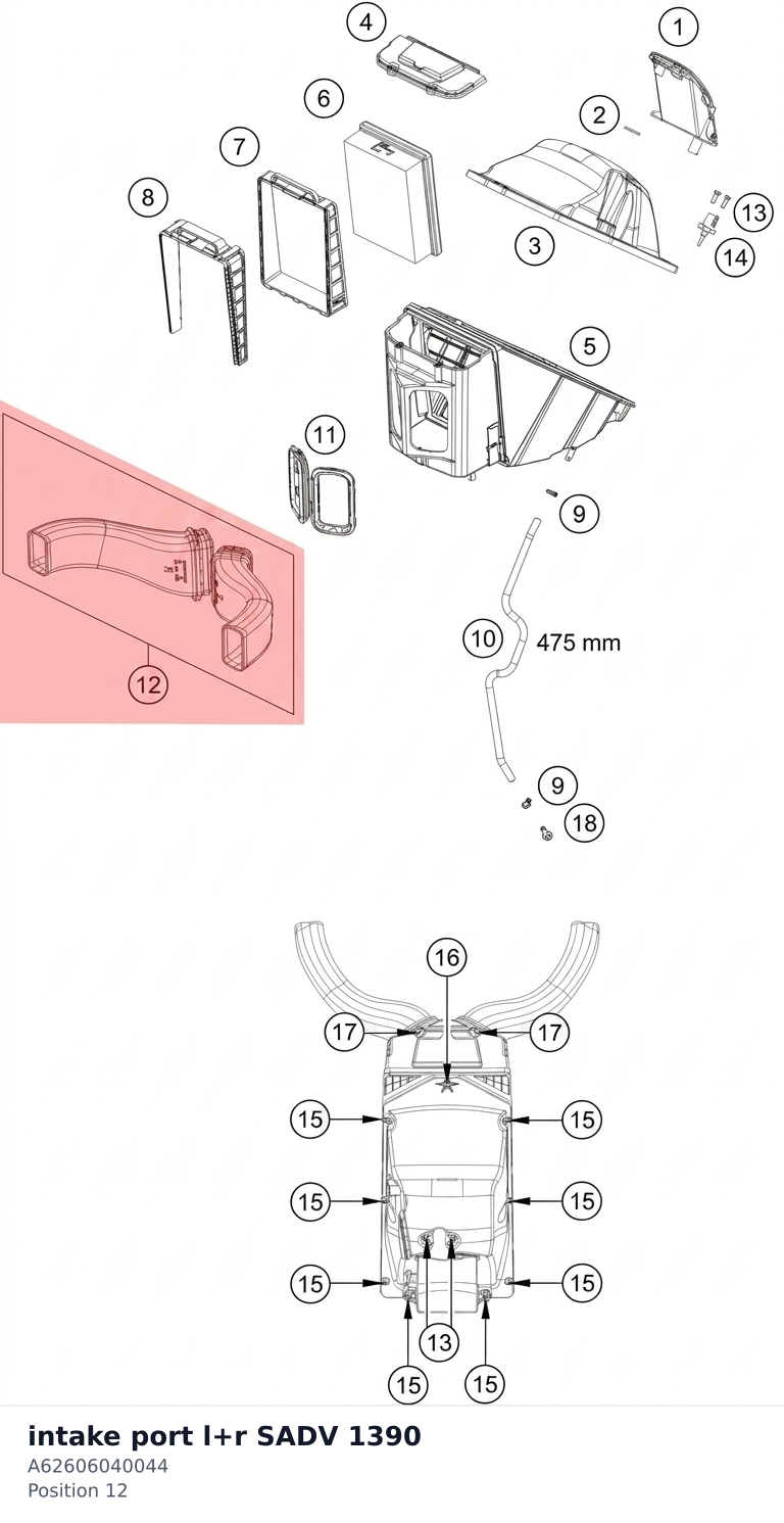 Diagram preview: intake port l+r SADV 1390 (A62606040044)