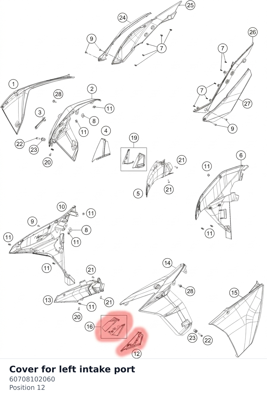 Diagram preview: Cover for left intake port (60708102060)