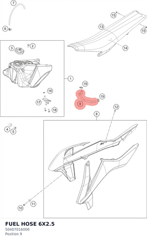 Diagram preview: FUEL HOSE 6X2.5 (50407016000)