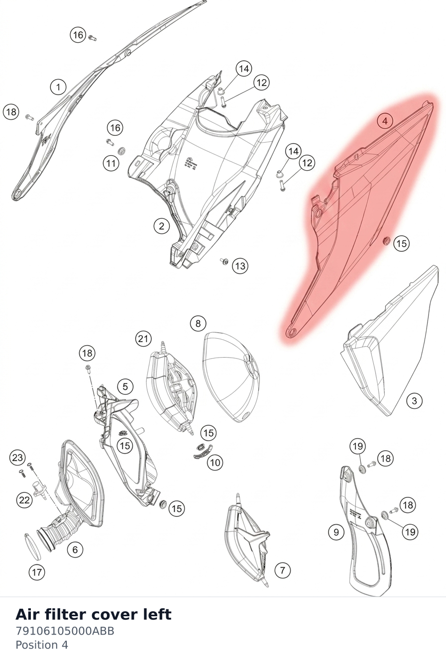 Diagram preview: Air filter cover left (79106105000ABB)