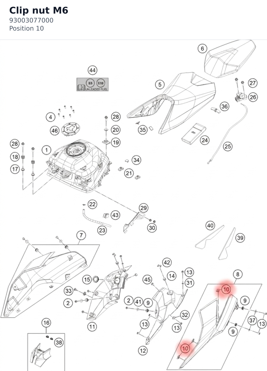 Diagram preview: Clip nut M6 (93003077000)