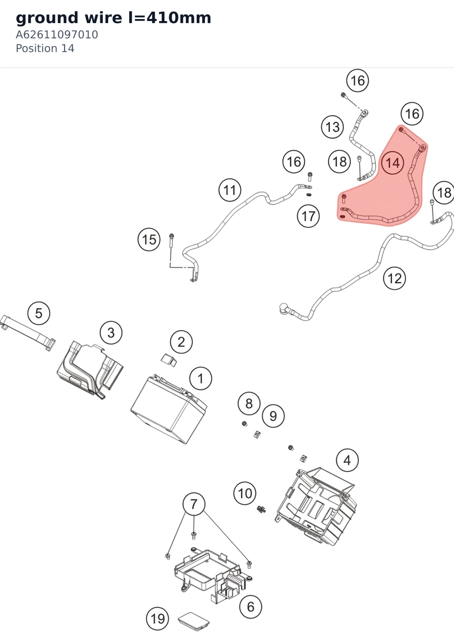 Diagram preview: ground wire l=410mm (A62611097010)