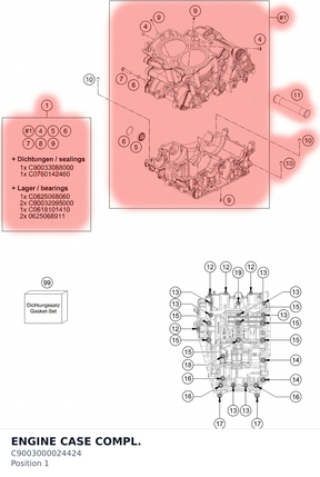 Diagram preview: ENGINE CASE COMPL. (C9003000024424)