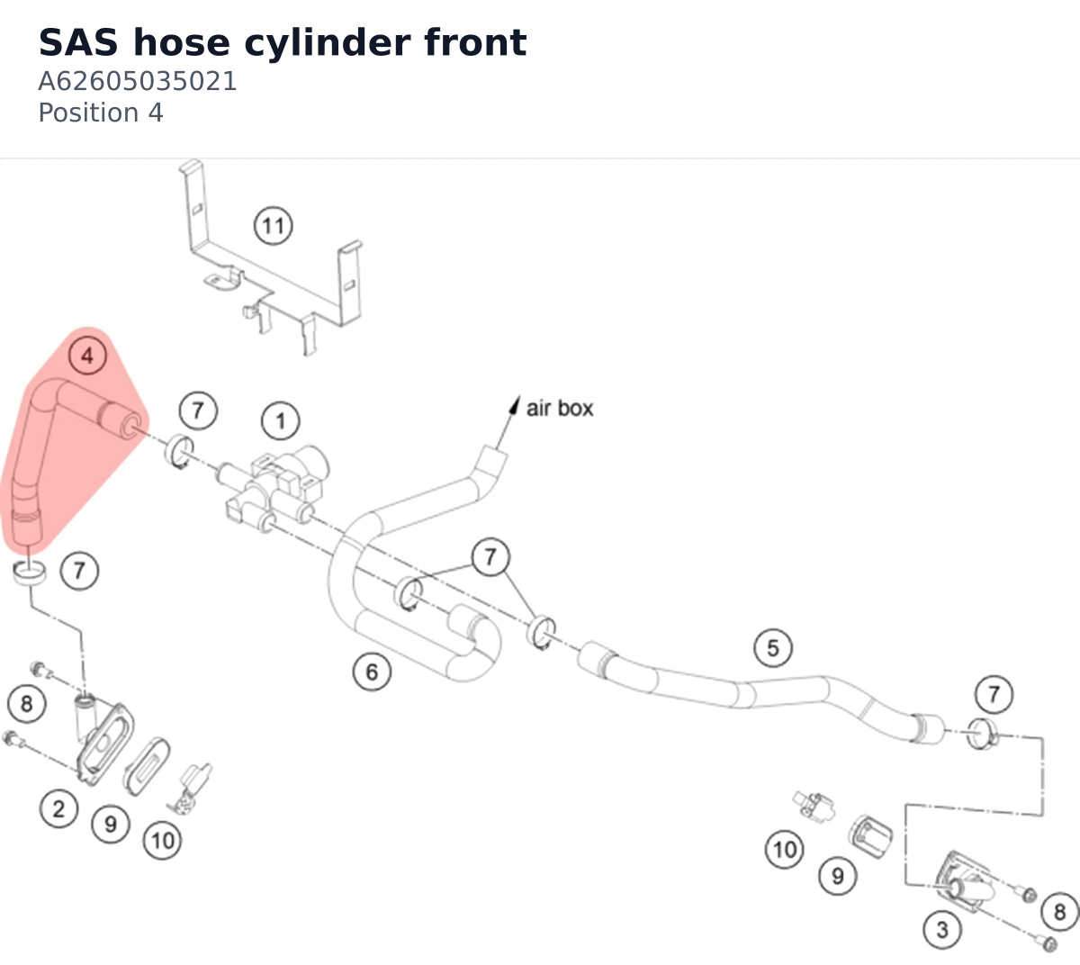 Diagram preview: SAS hose cylinder front (A62605035021)
