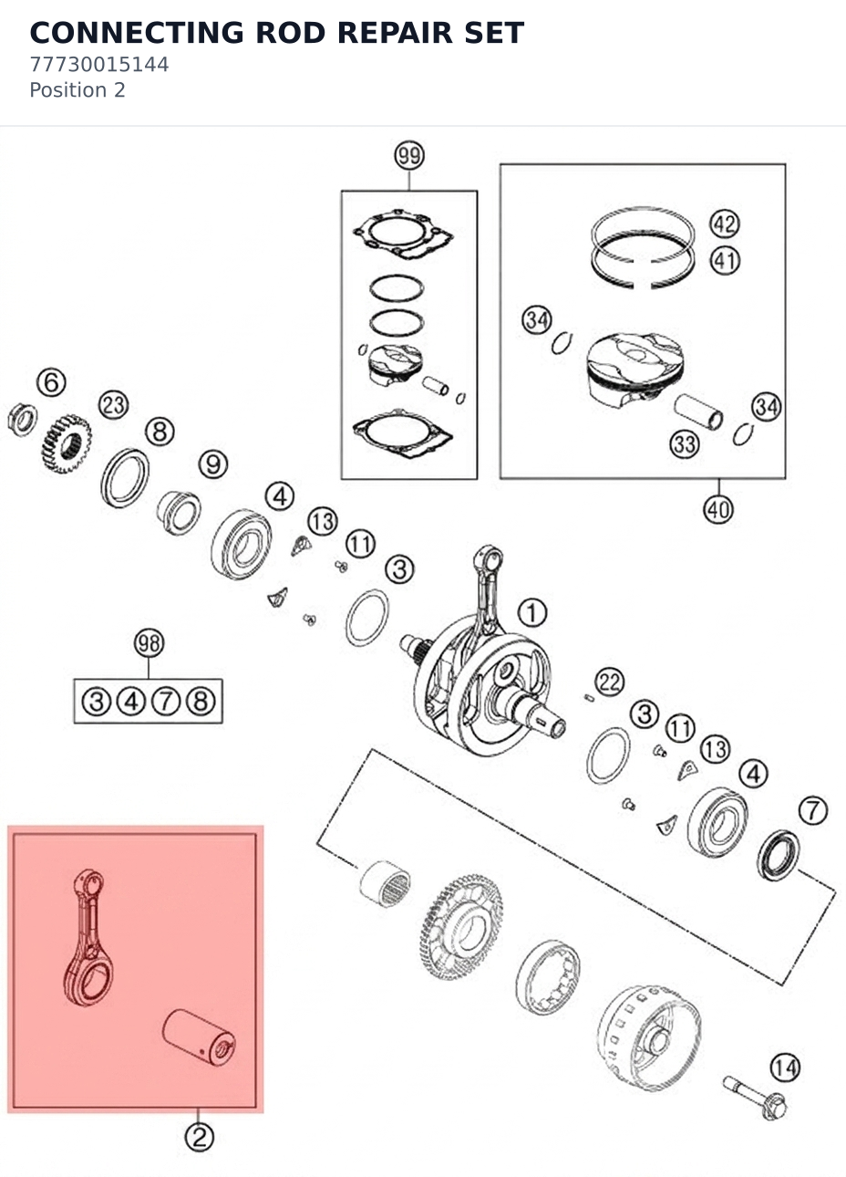 Diagram preview: CONNECTING ROD REPAIR SET (77730015144)