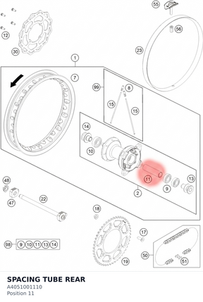 Diagram preview: SPACING TUBE REAR (A4051001110)