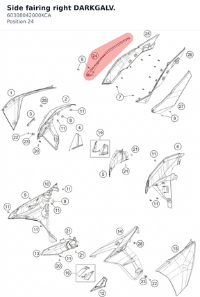 Diagram preview: Side fairing right DARKGALV. (60308042000KCA)