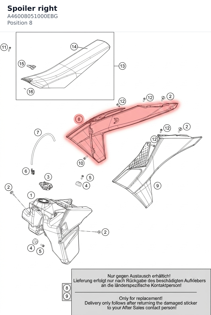 Diagram preview: Spoiler right (A46008051000EBG)