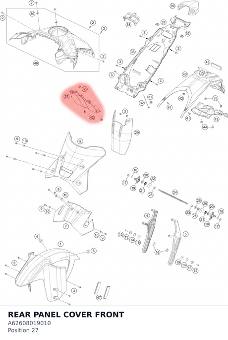 Diagram preview: REAR PANEL COVER FRONT (A62608019010)