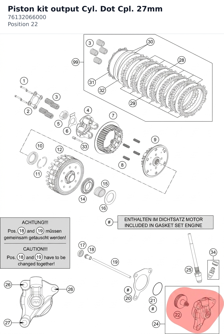 Diagram preview: Piston kit output Cyl. Dot Cpl. 27mm (76132066000)