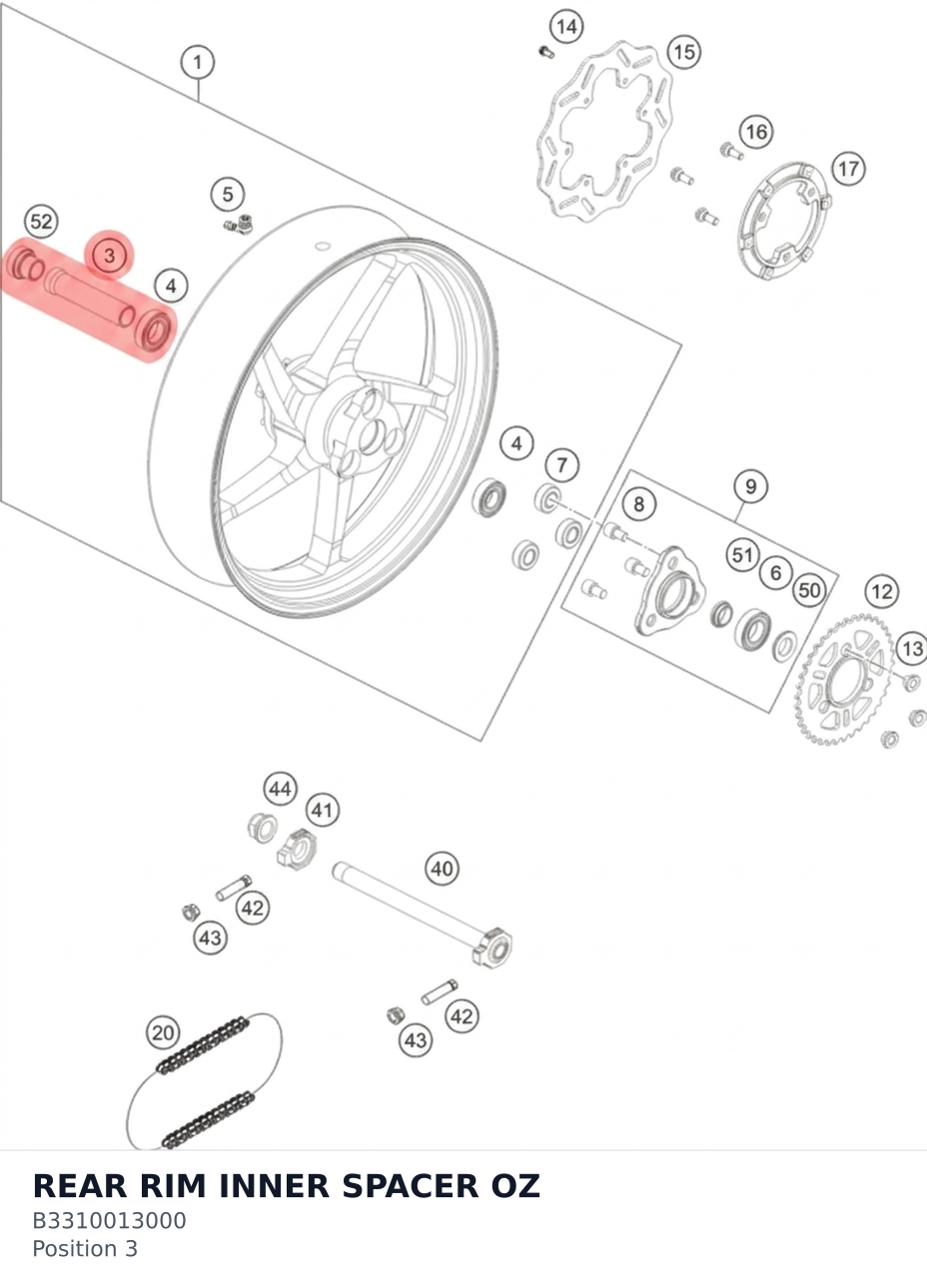 Diagram preview: REAR RIM INNER SPACER OZ (B3310013000)