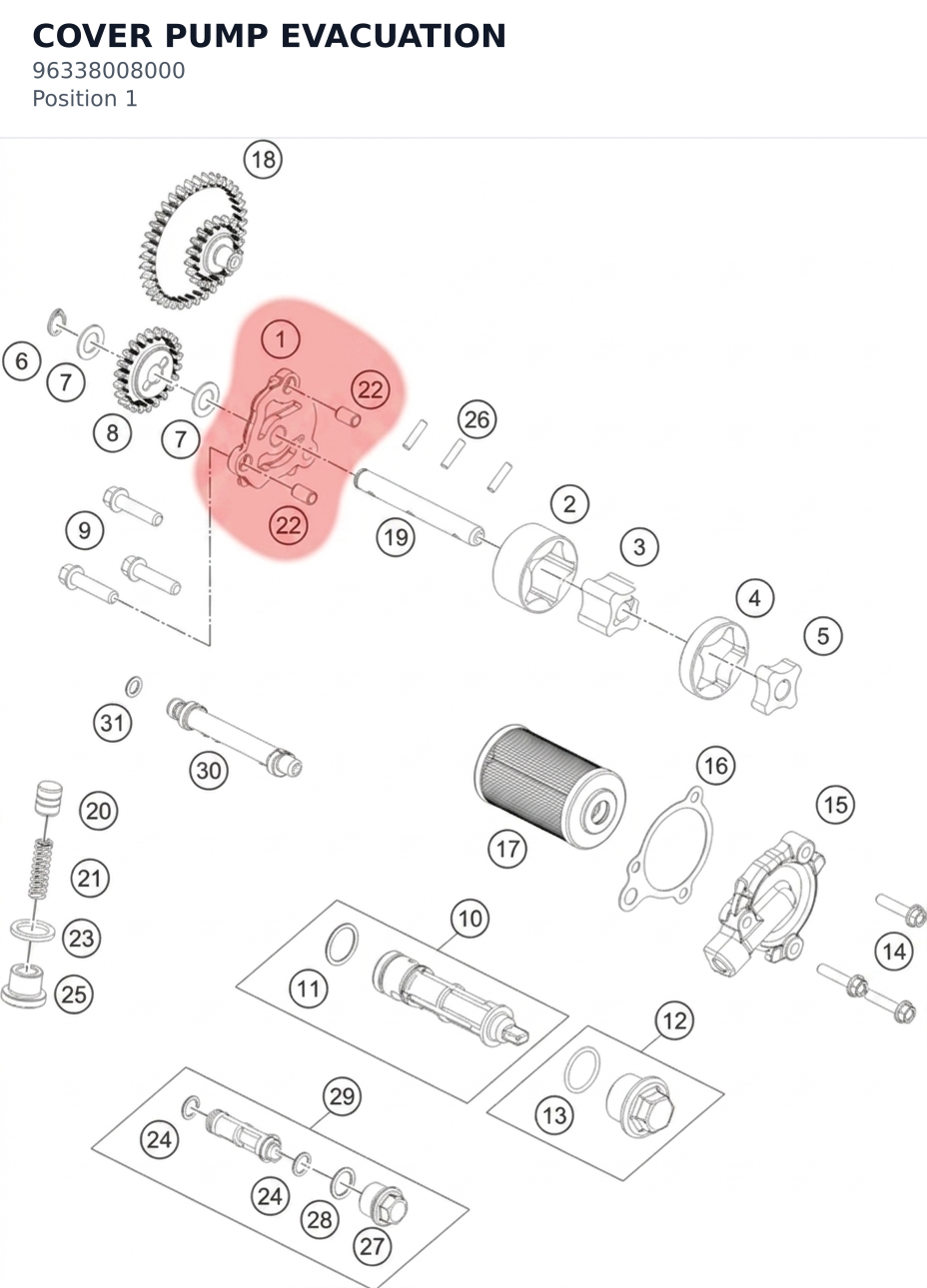 Diagram preview: COVER PUMP EVACUATION (96338008000)