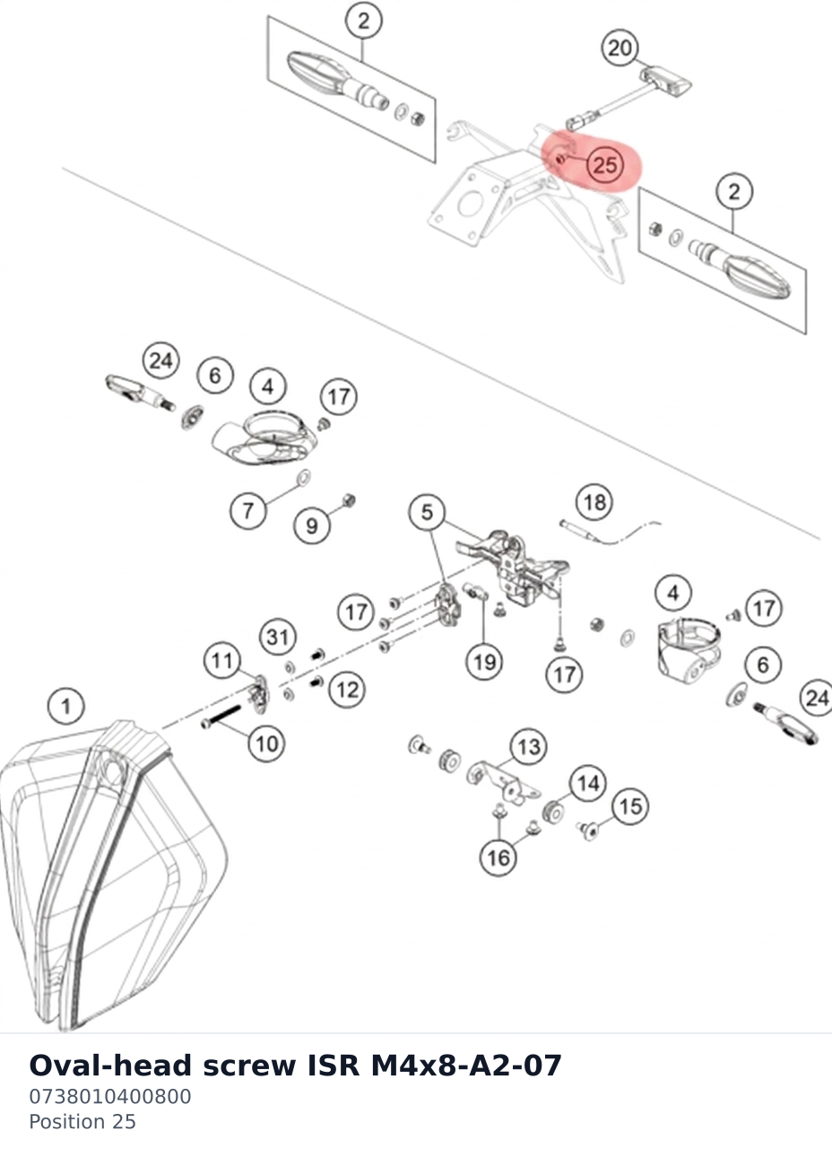 Diagram preview: Oval-head screw ISR M4x8-A2-07 (0738010400800)