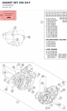 Diagram preview: GASKET SET 350 SX-F (77830099000)