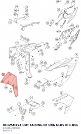 Diagram preview: RC125MY24 OUT FAIRING EB ORG GLOS RH+DCL (94508042033EBC)