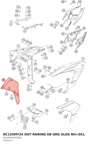 Diagram preview: RC125MY24 OUT FAIRING EB ORG GLOS RH+DCL (94508042033EBC)
