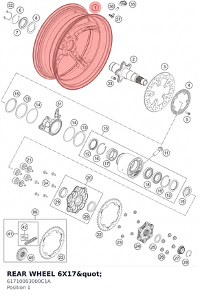 Diagram preview: REAR WHEEL 6X17" (61710003000C1A)
