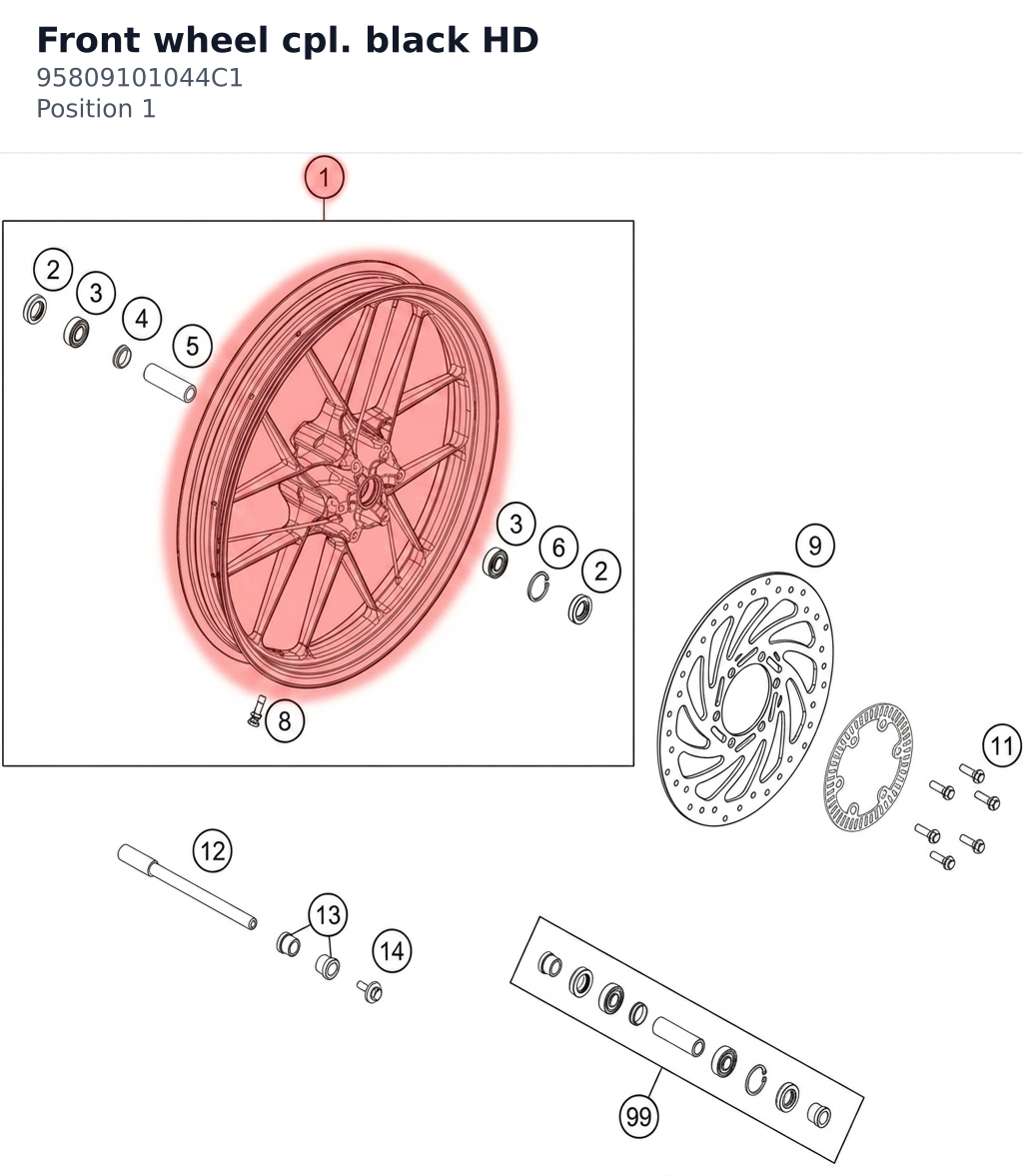 Diagram preview: Front wheel cpl. black HD (95809101044C1)