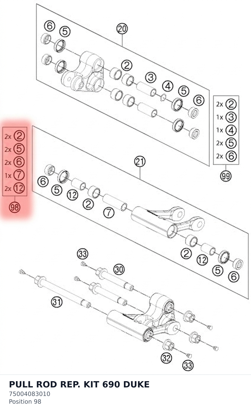 Diagram preview: PULL ROD REP. KIT 690 DUKE (75004083010)