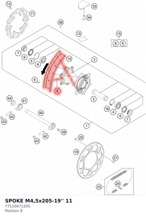 Diagram preview: SPOKE M4,5x205-19'' 11 (77110071205)