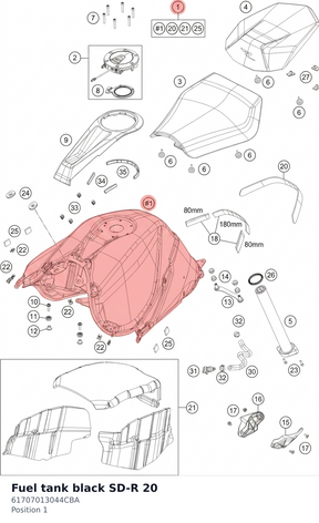 Diagram preview: Fuel tank black SD-R 20 (61707013044CBA)