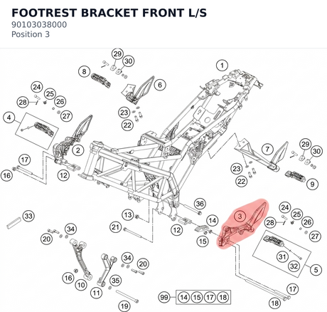 Diagram preview: FOOTREST BRACKET FRONT L/S (90103038000)