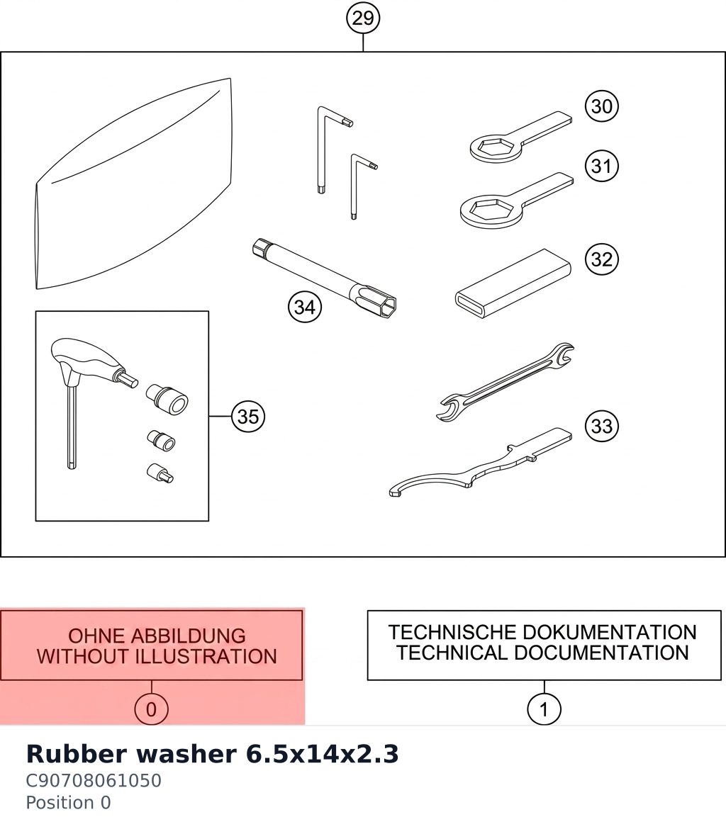 Diagram preview: Rubber washer 6.5x14x2.3 (C90708061050)