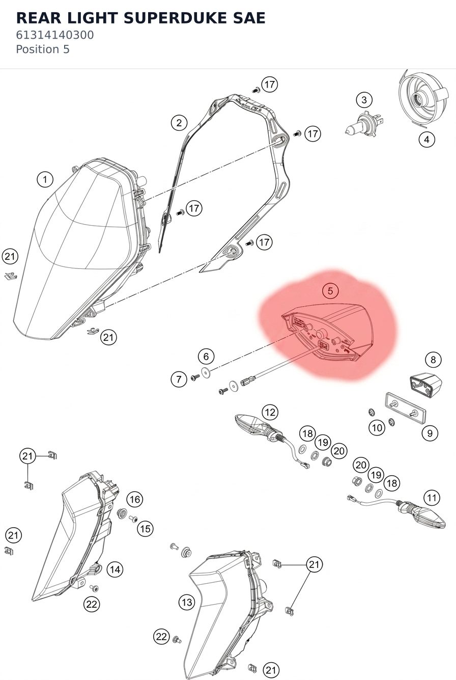 Diagram preview: REAR LIGHT SUPERDUKE SAE (61314140300)