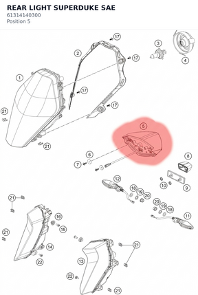 Diagram preview: REAR LIGHT SUPERDUKE SAE (61314140300)