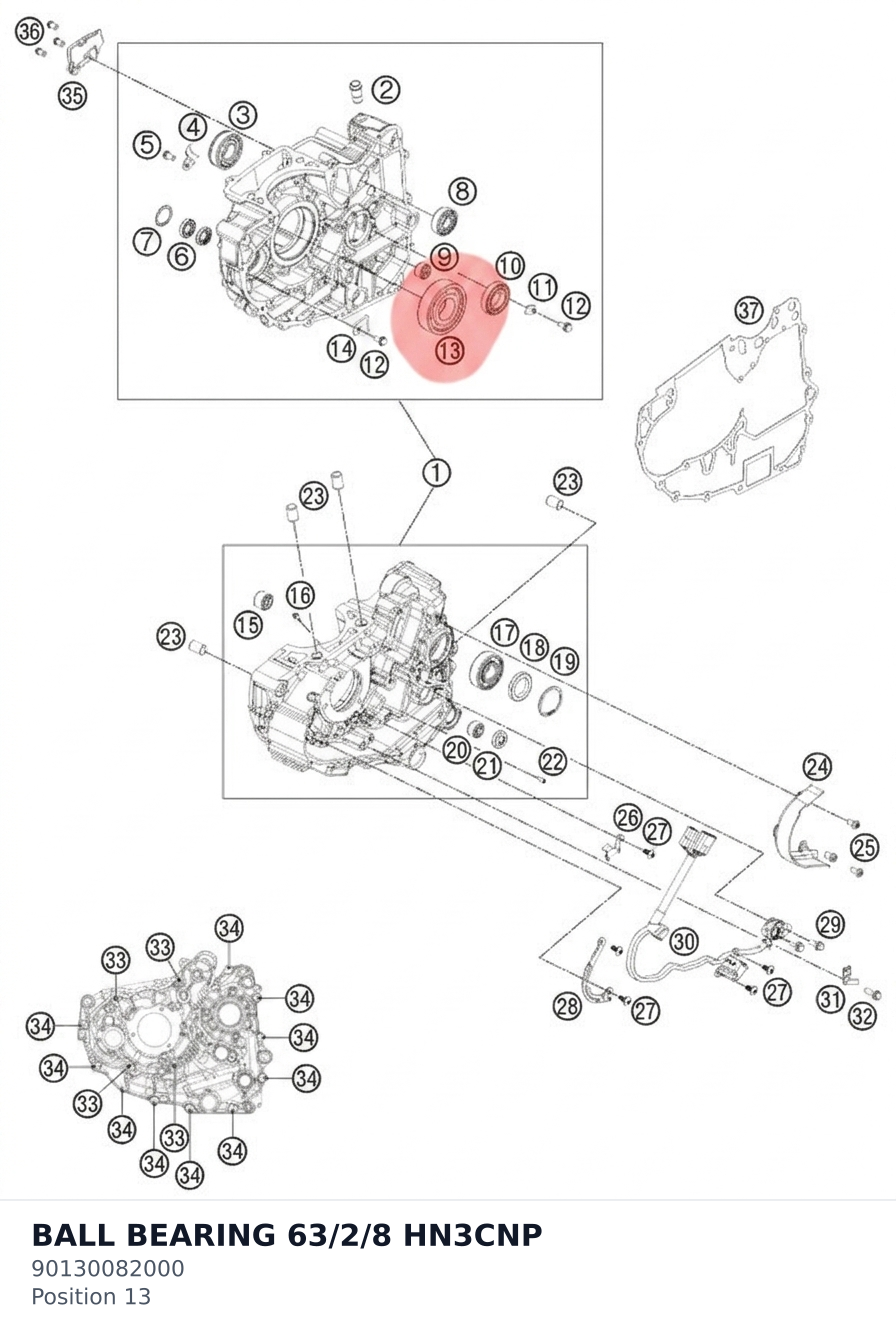 Diagram preview: BALL BEARING 63/2/8 HN3CNP (90130082000)