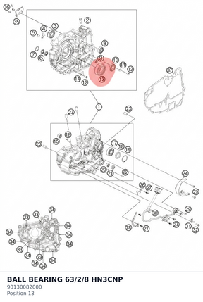 Diagram preview: BALL BEARING 63/2/8 HN3CNP (90130082000)
