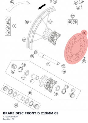 Diagram preview: BRAKE DISC FRONT D 219MM 09 (47009060300)