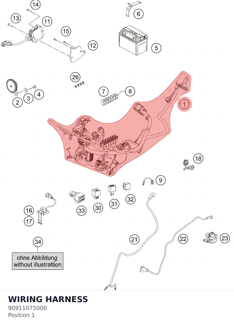 Diagram preview: WIRING HARNESS (90911075000)