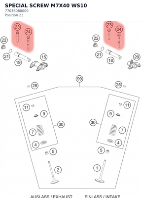 Diagram preview: SPECIAL SCREW M7X40 WS10 (77036080000)