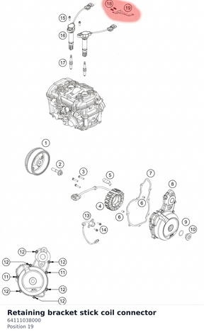 Diagram preview: Retaining bracket stick coil connector (64111038000)