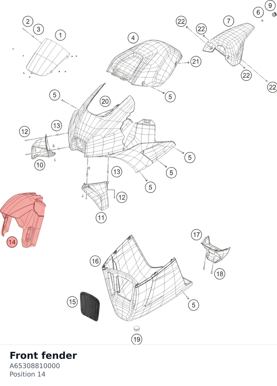 Diagram preview: Front fender (A65308810000)